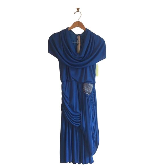Vintage Dresses & Skirts - Vintage M 1970s disco diva blue formal dress cocktail Grecian
